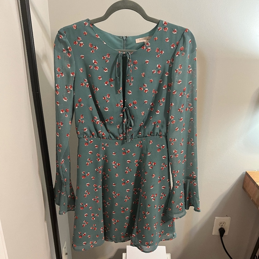 Forever 21 blue-green floral print chiffon mini dress